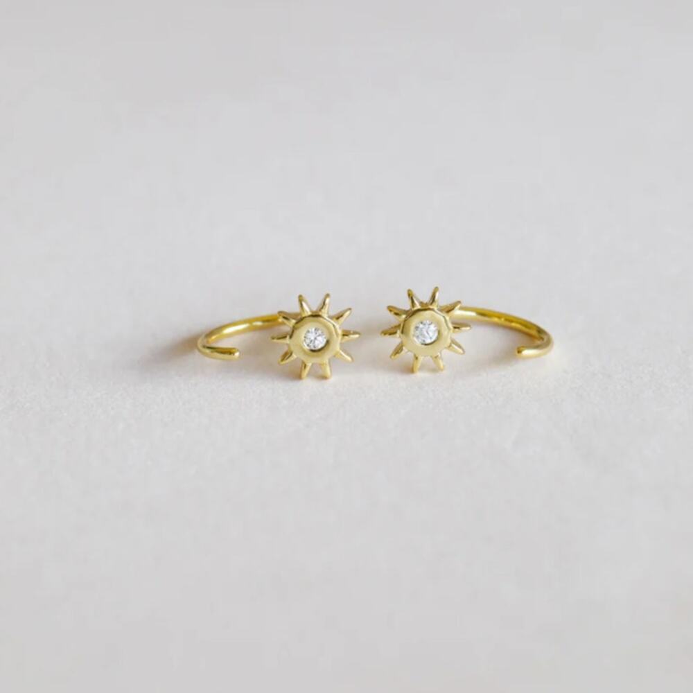 NEW ANTHROPOLOGIE Sunburst Icon 18kt Gold Tiny White CZ Stone Hoop Earring
